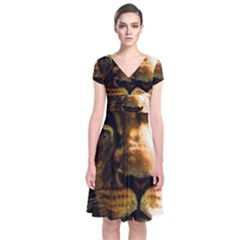 Lion  Short Sleeve Front Wrap Dress by Valentinaart