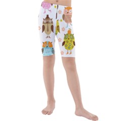 Cute Owls Pattern Kids  Mid Length Swim Shorts