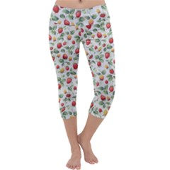 Strawberry Pattern Capri Yoga Leggings by Valentinaart