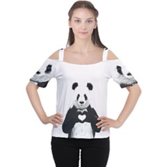 Panda Love Heart Women s Cutout Shoulder Tee