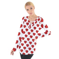 Emoji Heart Shape Drawing Pattern Women s Tie Up Tee by dflcprintsclothing