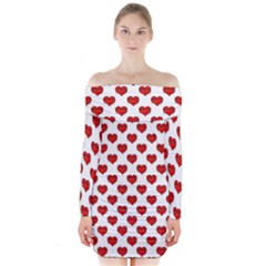 Emoji Heart Shape Drawing Pattern Long Sleeve Off Shoulder Dress by dflcprintsclothing