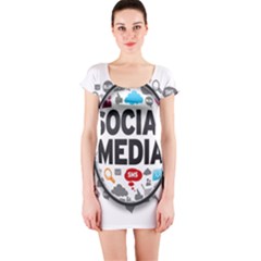 Social Media Computer Internet Typography Text Poster Short Sleeve Bodycon Dress