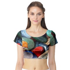 Stones Colors Pattern Pebbles Macro Rocks Short Sleeve Crop Top (Tight Fit)