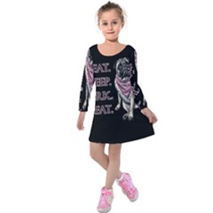 Eat, Sleep, Bark, Repeat Pug Kids  Long Sleeve Velvet Dress