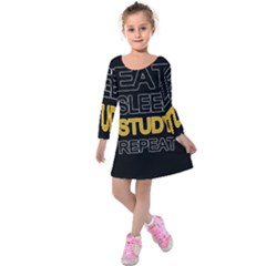 Eat Sleep Study Repeat Kids  Long Sleeve Velvet Dress
