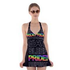 Eat Sleep Pride Repeat Halter Swimsuit Dress by Valentinaart