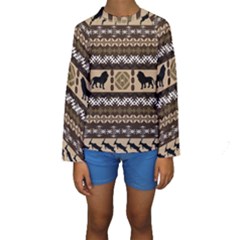 Lion African Vector Pattern Kids  Long Sleeve Swimwear