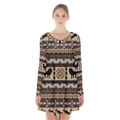 Lion African Vector Pattern Long Sleeve Velvet V-neck Dress