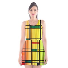 Line Rainbow Grid Abstract Scoop Neck Skater Dress