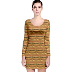Delicious Burger Pattern Long Sleeve Velvet Bodycon Dress by berwies
