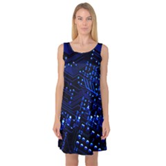 Blue Circuit Technology Image Sleeveless Satin Nightdress