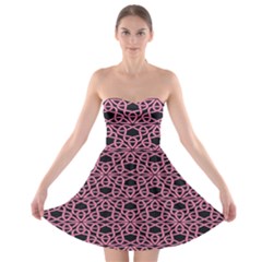 Triangle Knot Pink And Black Fabric Strapless Bra Top Dress