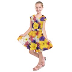 Colorful Flowers Pattern Kids  Short Sleeve Dress