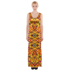 Colorful Vibrant Ornate Maxi Thigh Split Dress by dflcprintsclothing