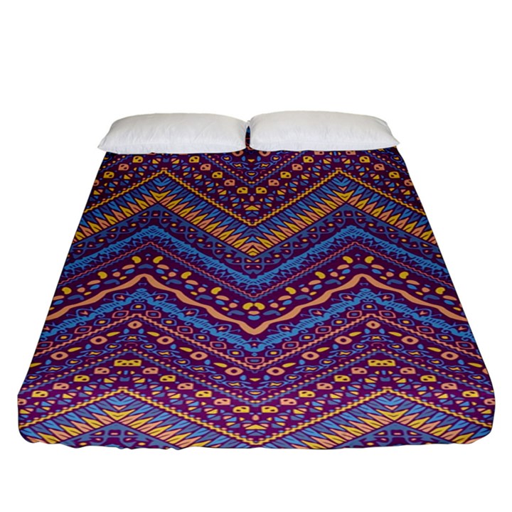 Colorful Ethnic Background With Zig Zag Pattern Design Fitted Sheet (King Size)