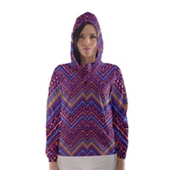 Colorful Ethnic Background With Zig Zag Pattern Design Hooded Wind Breaker (women) by TastefulDesigns