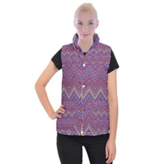 Colorful Ethnic Background With Zig Zag Pattern Design Women s Button Up Puffer Vest by TastefulDesigns