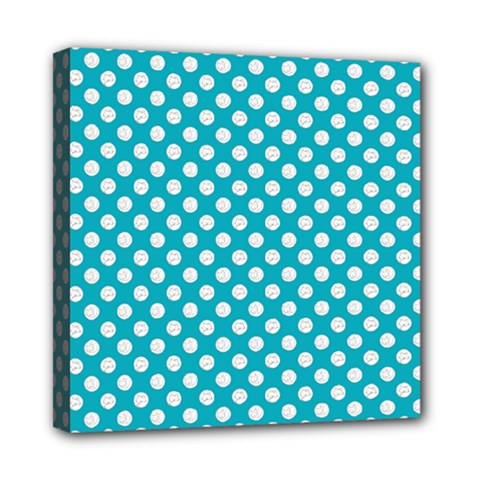 Sleeping Kitties Polka Dots Teal Mini Canvas 8  X 8  by emilyzragz