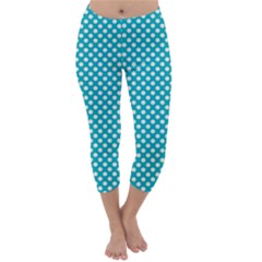 Sleeping Kitties Polka Dots Teal Capri Winter Leggings  by emilyzragz