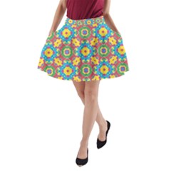 Geometric Check Multicolored Pattern A-line Pocket Skirt