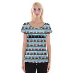 Toy Tractor Pattern Women s Cap Sleeve Top