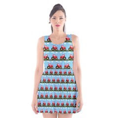 Toy Tractor Pattern Scoop Neck Skater Dress