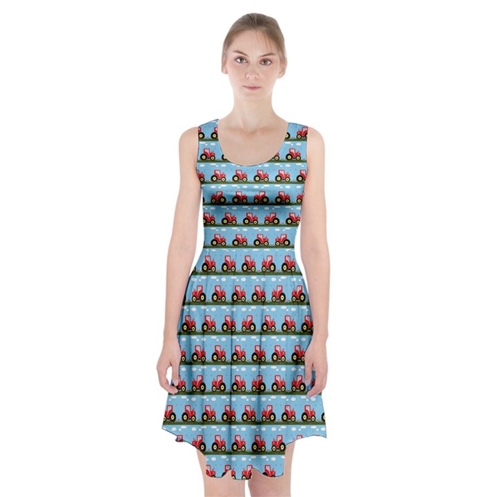 Toy Tractor Pattern Racerback Midi Dress