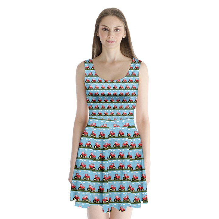 Toy Tractor Pattern Split Back Mini Dress 