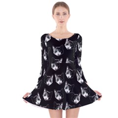 Cat Pattern Long Sleeve Velvet Skater Dress