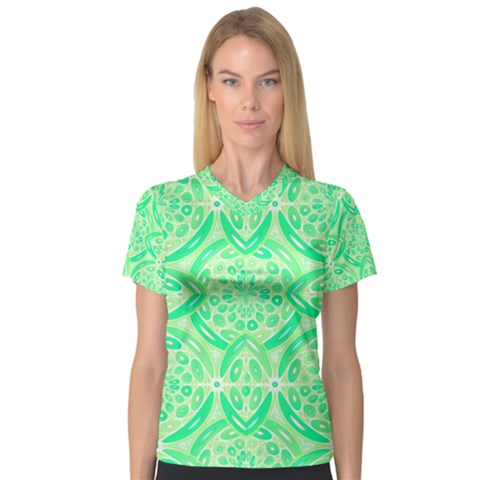 Kiwi Green Geometric Women s V-neck Sport Mesh Tee by linceazul