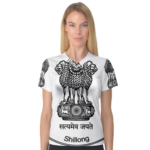 Seal Of Indian State Of Meghalaya Women s V-neck Sport Mesh Tee by abbeyz71