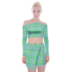 Plaid design Off Shoulder Top with Skirt Set