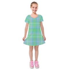 Plaid design Kids  Short Sleeve Velvet Dress