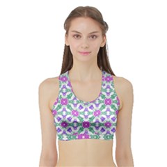 Multicolor Ornate Check Sports Bra With Border by dflcprints