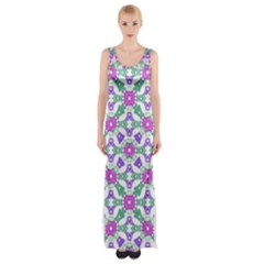 Multicolor Ornate Check Maxi Thigh Split Dress by dflcprints