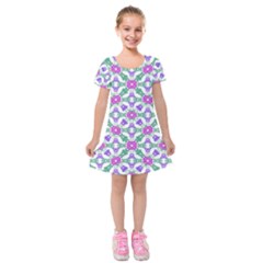 Multicolor Ornate Check Kids  Short Sleeve Velvet Dress by dflcprints
