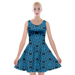 Triangle Knot Blue And Black Fabric Velvet Skater Dress