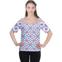 Multicolor Ornate Check Women s Cutout Shoulder Tee