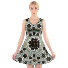 Wood In The Soft Fire Galaxy Pop Art V-neck Sleeveless Skater Dress by pepitasart