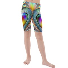 Rainbow Fractal Kids  Mid Length Swim Shorts