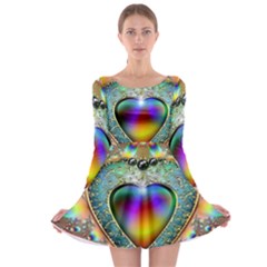 Rainbow Fractal Long Sleeve Skater Dress