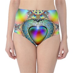 Rainbow Fractal High-Waist Bikini Bottoms