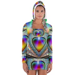 Rainbow Fractal Women s Long Sleeve Hooded T-shirt