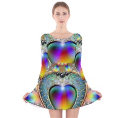 Rainbow Fractal Long Sleeve Velvet Skater Dress