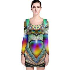 Rainbow Fractal Long Sleeve Velvet Bodycon Dress