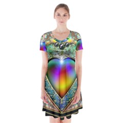 Rainbow Fractal Short Sleeve V-neck Flare Dress