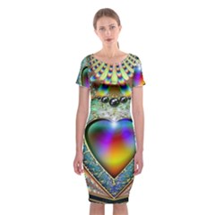 Rainbow Fractal Classic Short Sleeve Midi Dress