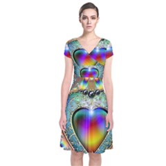 Rainbow Fractal Short Sleeve Front Wrap Dress