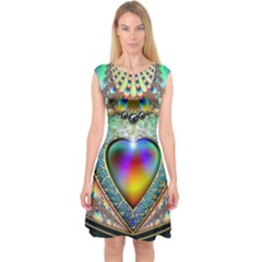 Rainbow Fractal Capsleeve Midi Dress